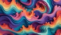 Abstract, flowing, layered paper design, resembling waves, with vibrant colors, creating a dynamic and textural