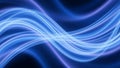Abstract flowing lines of bright electric blue light creating a dynamic wave pattern against a dark deep blue Royalty Free Stock Photo
