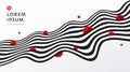 Abstract flowing stripes lines black and white contrast background with red circle decorate. Optical art wavy stripes pattern with Royalty Free Stock Photo