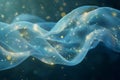 Abstract flowing translucent wave with blue and golden lights on dark background Royalty Free Stock Photo