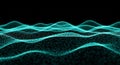 Abstract flowing turquoise particles forming waves against a dark background blue bright Royalty Free Stock Photo