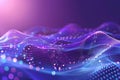 Abstract flowing wave lines and dots with purple and blue particles. Concept for data technology, science and digital innovation Royalty Free Stock Photo