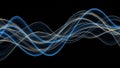 Abstract flowing waves of blue and gold light on a dark black background Royalty Free Stock Photo