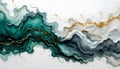 Abstract flowing waves of emerald green and gold liquid art with marbled texture Royalty Free Stock Photo