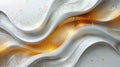 Abstract flowing waves of white and gold with scattered golden particles create a dynamic image Royalty Free Stock Photo