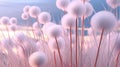 Abstract fluffy dandelions in the pastel dawn light. Fluffy cottontail plant in pink colors.