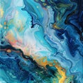 Abstract Fluid Acrylic Pour in Blue and Yellow Royalty Free Stock Photo