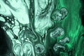 Abstract fluid art background black and dark green colors. Liquid acrylic painting with emerald gradient