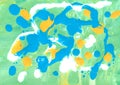 Abstract fluid art background. Color splashes on paper. Yellow, green, blue and white colors Royalty Free Stock Photo