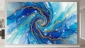 Abstract fluid art background created with alcohol ink, deep blue and gold marble effect Royalty Free Stock Photo