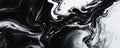 Abstract fluid art background featuring bold black and white swirls, creating a striking