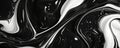 Abstract fluid art background featuring bold black and white swirls, creating a striking