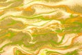 Abstract fluid art background green and yellow colors. Liquid marble. Acrylic painting with golden lines and gradient Royalty Free Stock Photo