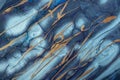 Abstract fluid art background navy blue and turquoise colors. Liquid marble. Acrylic painting with brown lines Royalty Free Stock Photo