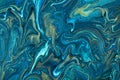 Abstract fluid art background navy blue and turquoise colors. Liquid marble. Acrylic painting with cerulean gradient Royalty Free Stock Photo