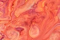 Abstract fluid art background red and coral colors. Liquid marble. Acrylic painting with orange gradient Royalty Free Stock Photo