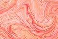 Abstract fluid art background red and pink glitter colors. Liquid marble. Acrylic painting with coral gradient Royalty Free Stock Photo