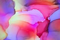 Abstract fluid art painting background alcohol ink, mixture of pink, purple and yellow paints. Transparent overlayers of ink Royalty Free Stock Photo