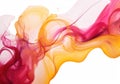 Abstract fluid art painting background in alcohol ink technique, mixture of pink, purple and yellow paints. Transparent overlayers Royalty Free Stock Photo