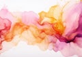 Abstract fluid art painting background in alcohol ink technique, mixture of pink, purple and yellow paints. Transparent overlayers Royalty Free Stock Photo