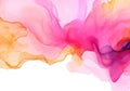 Abstract fluid art painting background in alcohol ink technique, mixture of pink, purple and yellow paints. Transparent overlayers Royalty Free Stock Photo