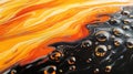 Abstract Fluid Art Swirling Patterns of Orange Yellow and Black with Bubbles Royalty Free Stock Photo