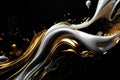 Abstract fluid art with swirling white and gold paints