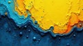 Abstract fluid art vibrant hues of blue and yellow swirling together in a textured masterpiece. Generative AI Royalty Free Stock Photo