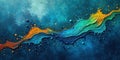 Abstract fluid art vibrant hues flowing across a textured deep blue canvas with scattered spheres. Generative AI Royalty Free Stock Photo