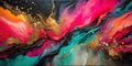 Abstract fluid art vibrant hues and golden accents in a dynamic composition. Generative AI Royalty Free Stock Photo