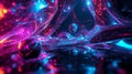 Abstract fluid landscape glowing with vibrant neon pink and electric blue light showcasing microscopic cellular structures and Royalty Free Stock Photo