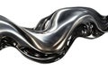 Abstract fluid metal bent form. Metallic shiny curved wave in motion. Cut out design element steel texture effect