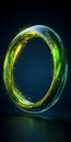 Abstract Fluid Ring on Dark Blue Background, Dynamic Flow of Neon Green Liquid Forming a Circle Royalty Free Stock Photo