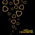 Abstract flying golden hearts on black background Royalty Free Stock Photo