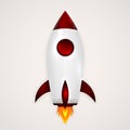 Abstract flying shiny space rocket with red details