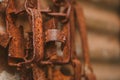 Abstract focus shot of a rusted metallic rabbit trap