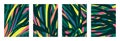 Abstract foliage backgrounds set with multicolored tropical leaves. Modern vector illustration of exotic plants mixes