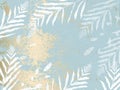 Abstract foliage pastel blue gold blush background