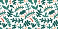 Abstract foliage pattern. Bold contemporary abstraction shapes and doodles, various leaves and branches, trendy modern