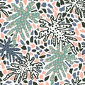 Abstract foliage seamless pattern: tropical leaves, doodle brush strokes