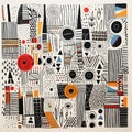 Abstract Folk Art: Pen And Ink Pattern In Memphis Design Style