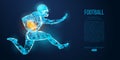 Abstract football player from particles, lines and triangles on blue background. Rugby. American footballer. Vector Royalty Free Stock Photo