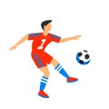 Abstract football player in red with ball. Soccer player Isolated on a white background. football world cup. Football Royalty Free Stock Photo