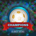 Abstract football and soccer infographic, champions 2016, a playing ball and red ribbon
