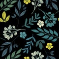Abstract forest little flowers and leaves seamless pattern. Royalty Free Stock Photo