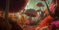 Abstract forest with tall mushrooms and unusual plants Royalty Free Stock Photo