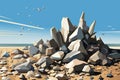Abstract Formation of Jagged Rocks on Sandy Beach Royalty Free Stock Photo