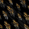 Abstract forms of gold color and black shade on a black background. vector