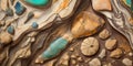 Abstract fossils and stones marble background