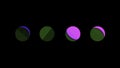 Abstract four same size circles in one row blinking and changing colors. Motion. Bright small circular figures on a Royalty Free Stock Photo
